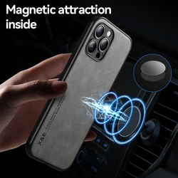 Luxury Magnetic Leather Case for iPhone 15 14 11 12 16 Pro MAX XR XS 13 Mini 7 8 Plus Sheepskin Shockproof Magnet Phone Cover