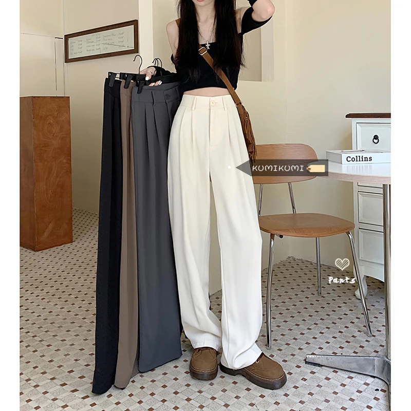 

2024 Women's Spring Autumn New High Waist Casual Pants Female Loose Wide-leg Pant Ladies Long Straight Suit Trousers W178