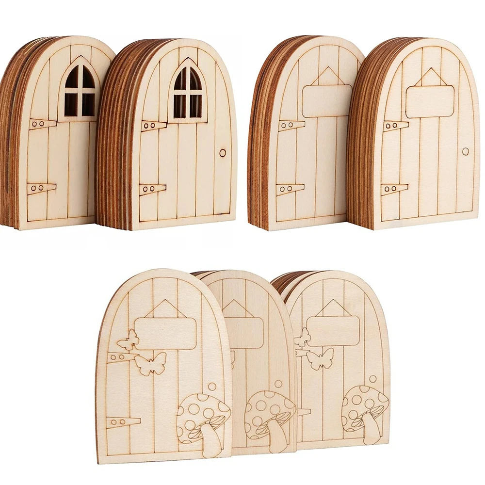 10pcs Wooden Fariy Door Pendants Mini Door Ornaments For Home Garden Landscape Decorations Kids DIY Painting Gifts Supplies