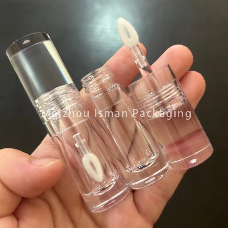 50 buah wadah Lip Gloss Mini lucu Semua bening kemasan minyak bibir pendek mewah 3ML tabung Lip Gloss transparan kosong dengan kuas