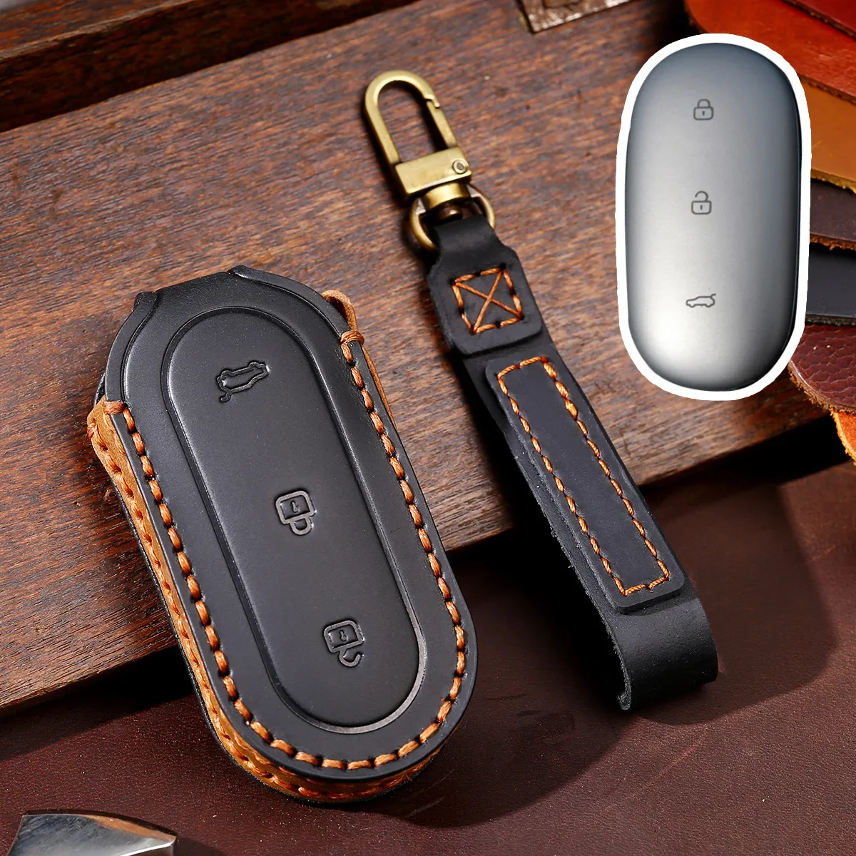 

1pc Luxury Leather Car Key Cover Case Keyring Protective Bag For Leading Ideal Li Auto L9 L8 Lixiang 2022 2023 Accessories