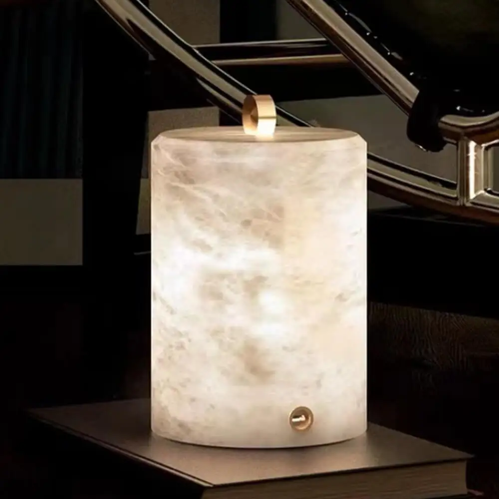 Indoor Home Hotel Restaurant Decor Desk Lamp Modern Luxury Cylinder Alabaster Table Lamp