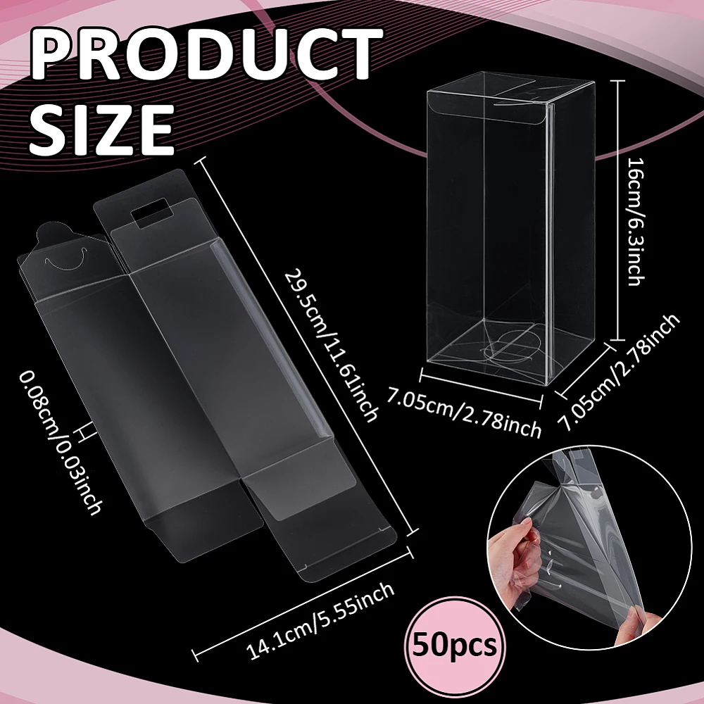 50Pcs Clear PVC Gift Boxes 6.32.82.8 Inch Rectangle Favor Box Gift Boxes for Wedding Birthday Party Hallowmas