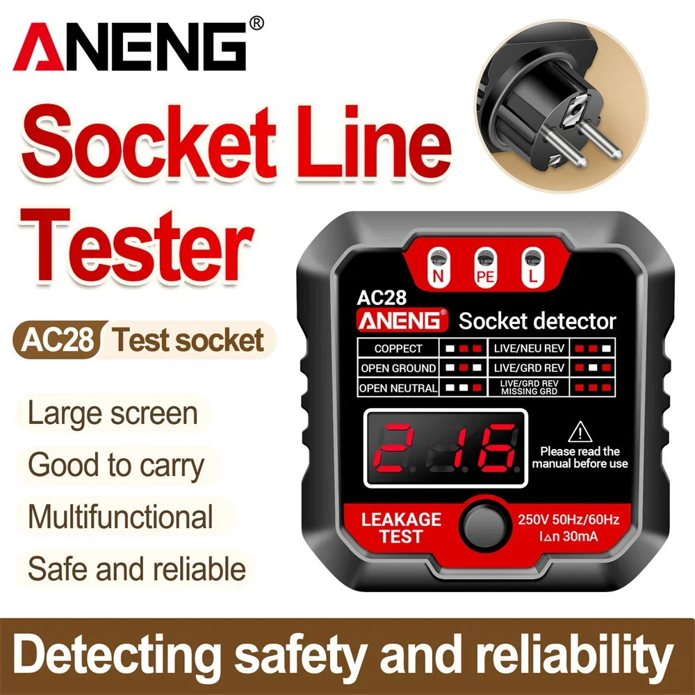 Socket Polarity Detector Voltage Tester ANENG AC28 Digital Socket Power Tester Circuit Breaker Finder EU/US Plug 250V 50Hz/60Hz
