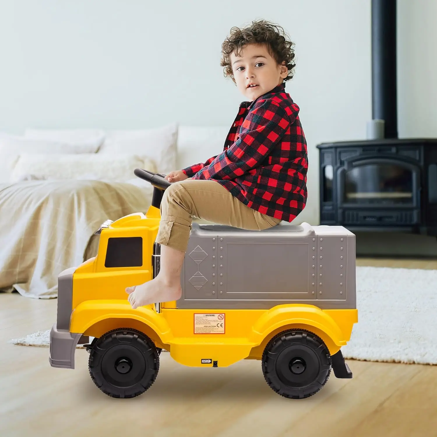 Camion électrique 6V pour tout-petits, avec rangement spacieux, musique, lumières LED, batterie Rechargeable, bouton de démarrage facile