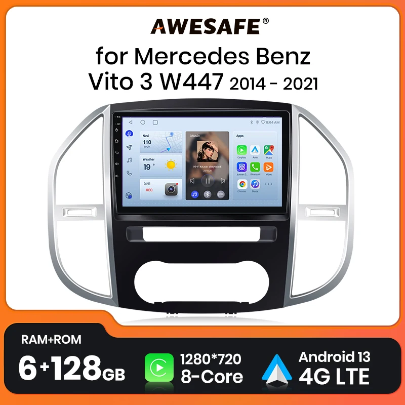 

AWESAFE AI Voice 2 din Android Auto Radio for Mercedes Benz Vito W447 2014-2021 Car Radio Multimedia GPS Track Carplay 2din