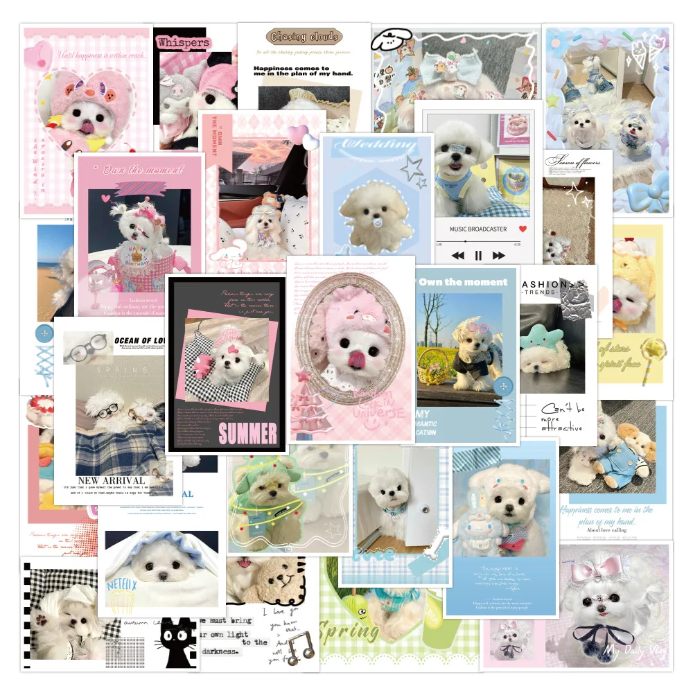  Sweet White Puppy Decorative Sticker Photo Pattern Scrapbook Stickers for Planner Album Craft Making Girls Birthday Gift