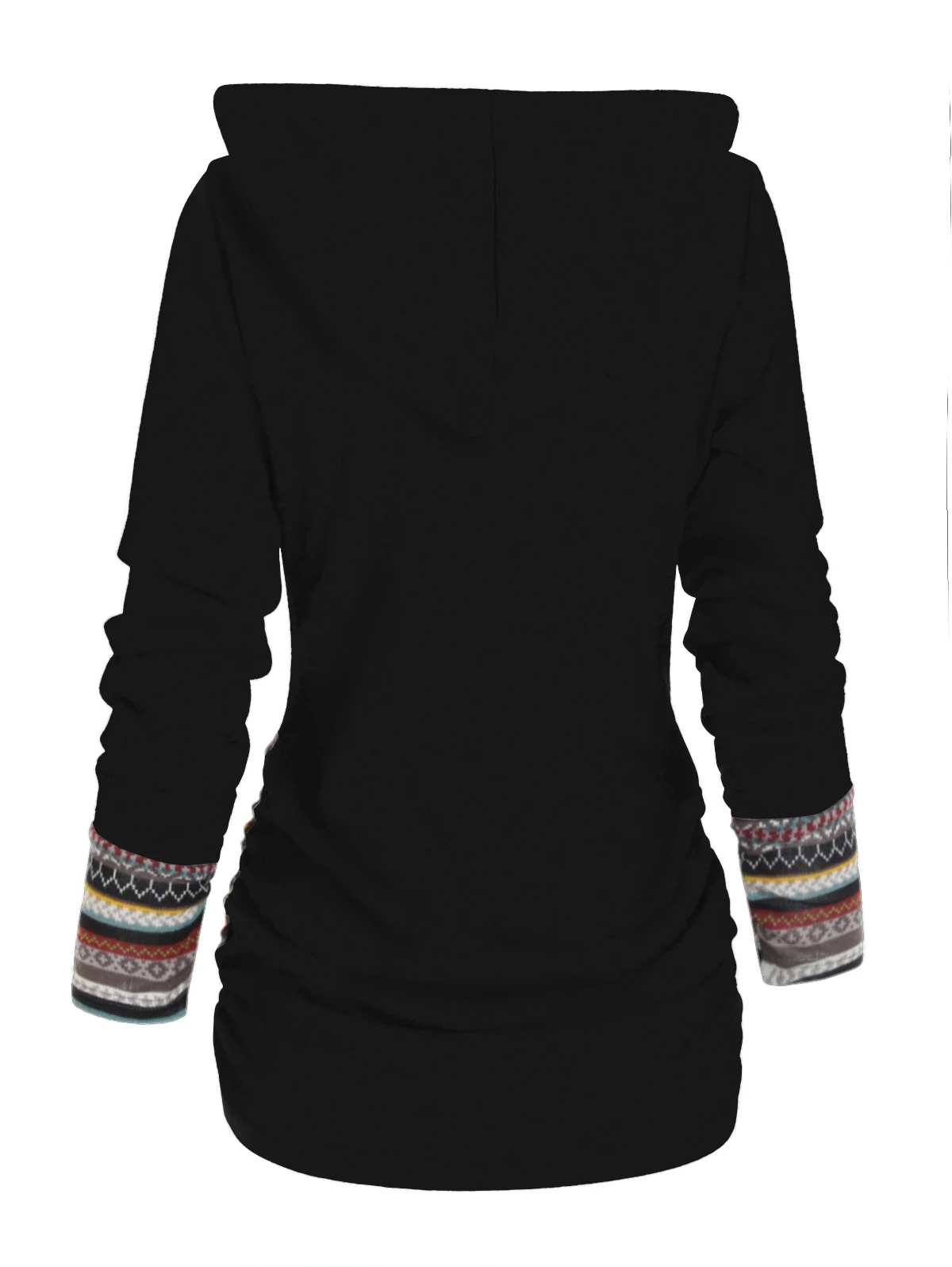 Dressfo Women's Hoodie Tops Tribal Geometric Stripe Panel Hooded Knit Top Long Sleeve Mock Button Knitted Top