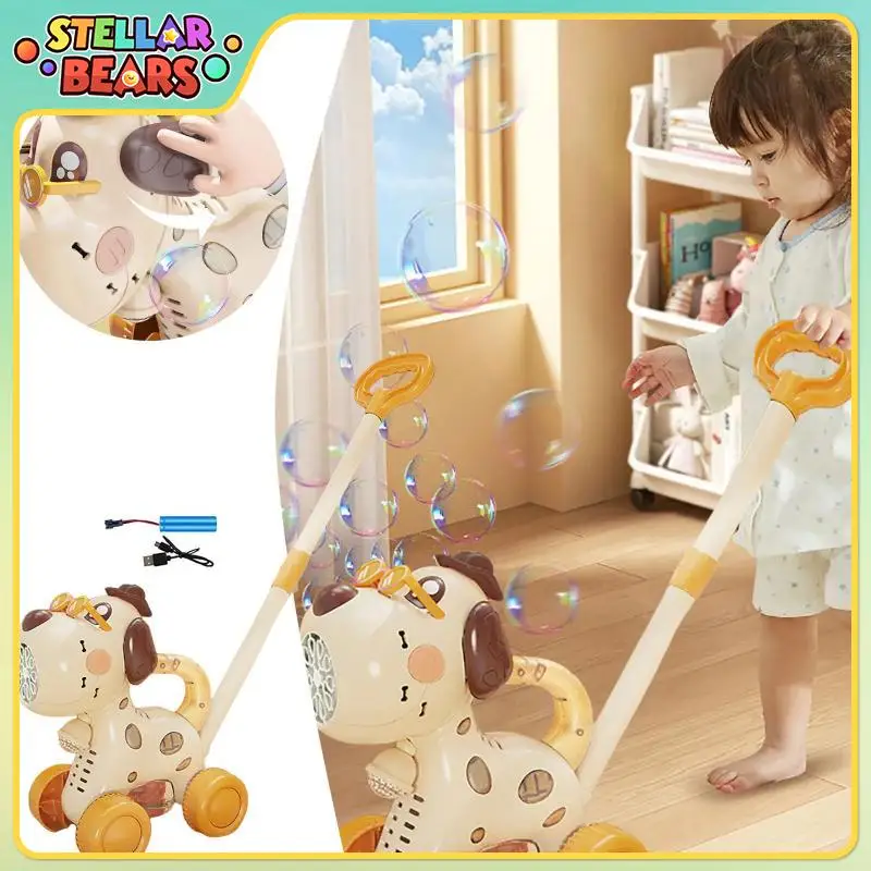 Chariot à bulles électrique automatique, Machine à bulles, Animal, chien, Lion, poussée à la main, avec lumières, musique, fête en plein air, jouets pour enfants