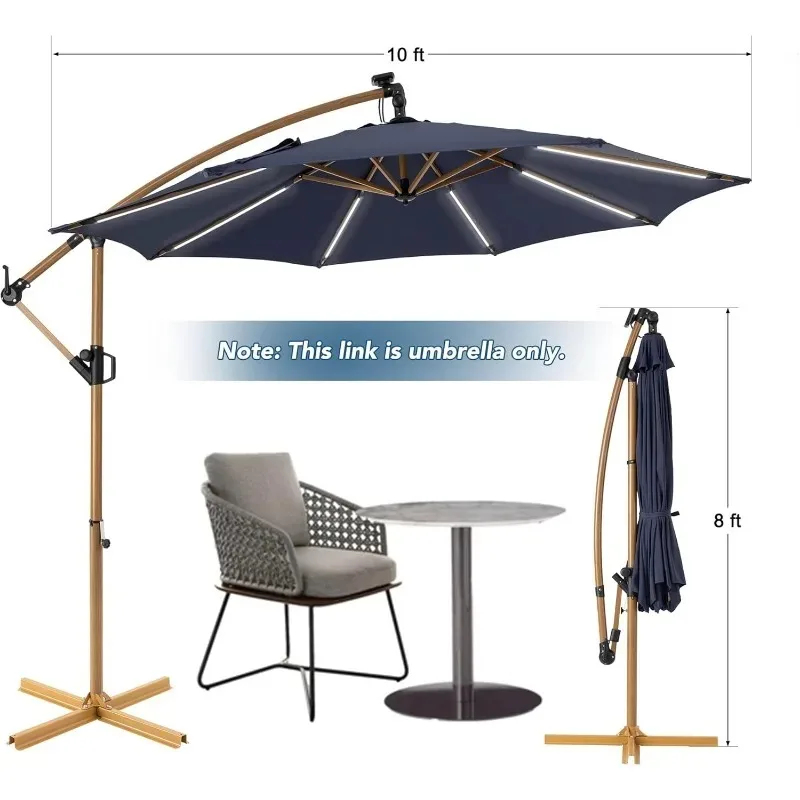 ライト付き10フィートパティオオフセット吊り下げ傘