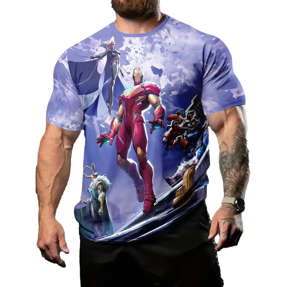 

Men's Iron Man 3D printed short sleeved T-shirt Marvel superhero top round neck loose fitting for daily shopping