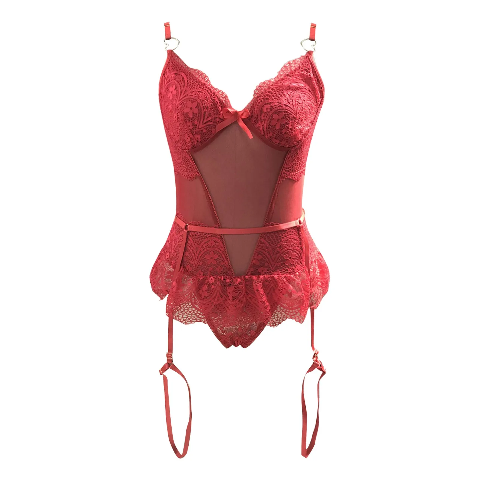 Sexy Embroidery Lace Lingerie Set Women Push Up Brassiere Romper With Garter Belt Sleepwear See Through Lingerie Exotic Intimate