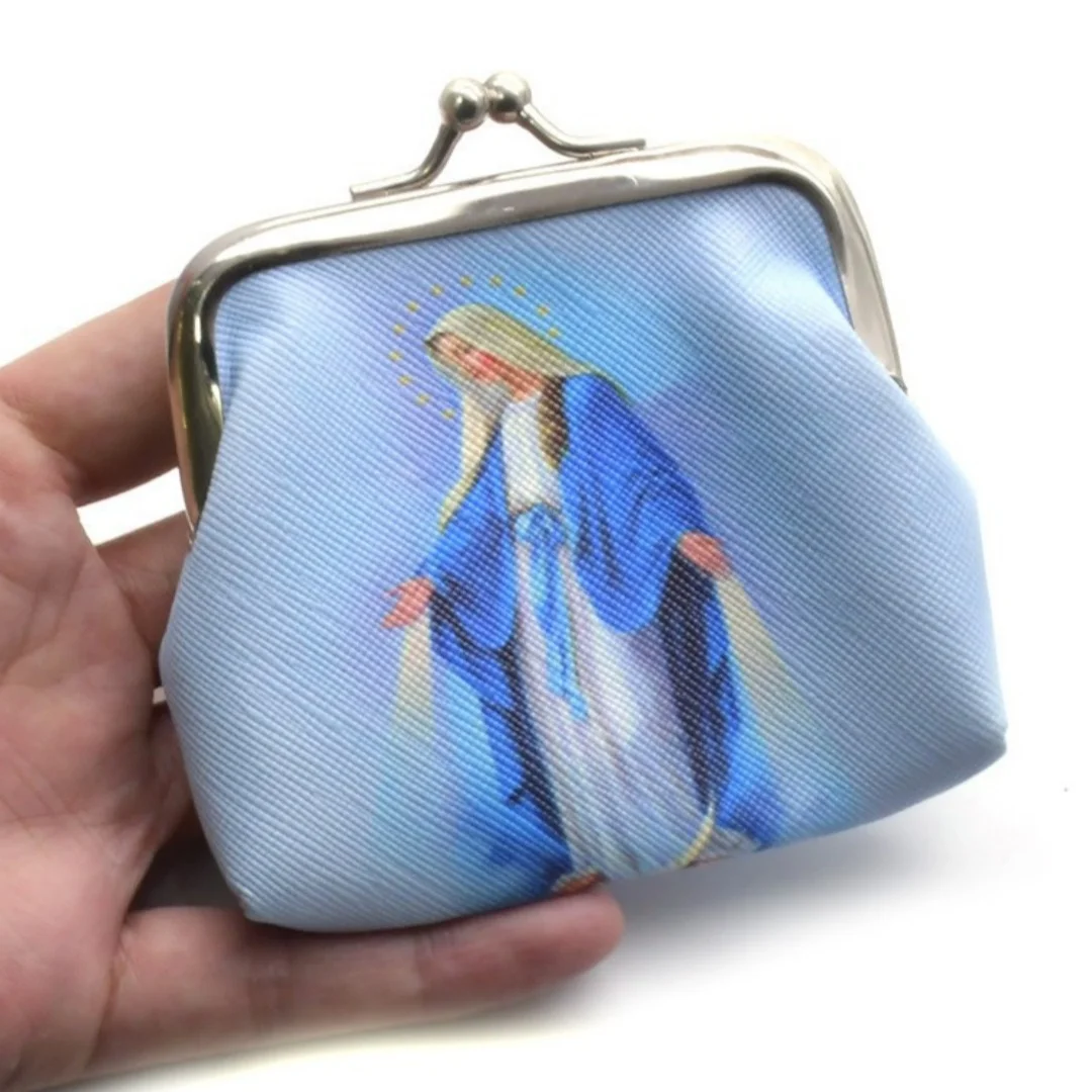 Classic Canvas Coin Purse Metal Frame Clasp Virgin Mary Graphic Storage Holder Compact Fabric Pouch Vintage Small Change Pack