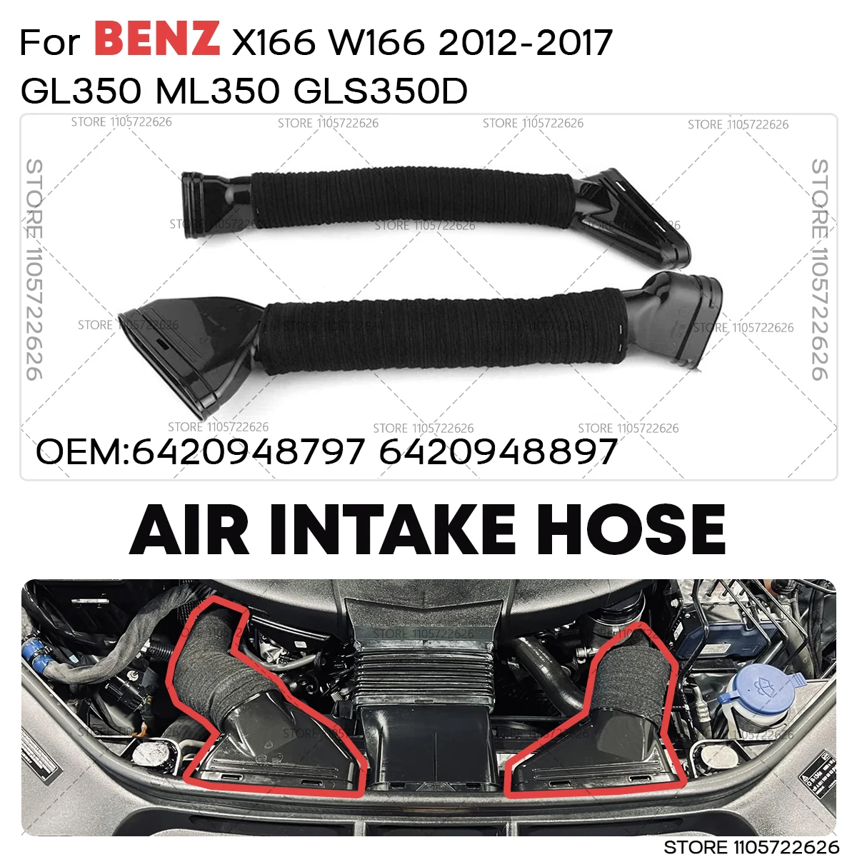 For 2012-2017 Mercedes-Benz X166 W166 GL350 ML350 GLS350d Air Cleaner Intake Hose Duct Tube Pipe OEM: 6420948797 6420948897