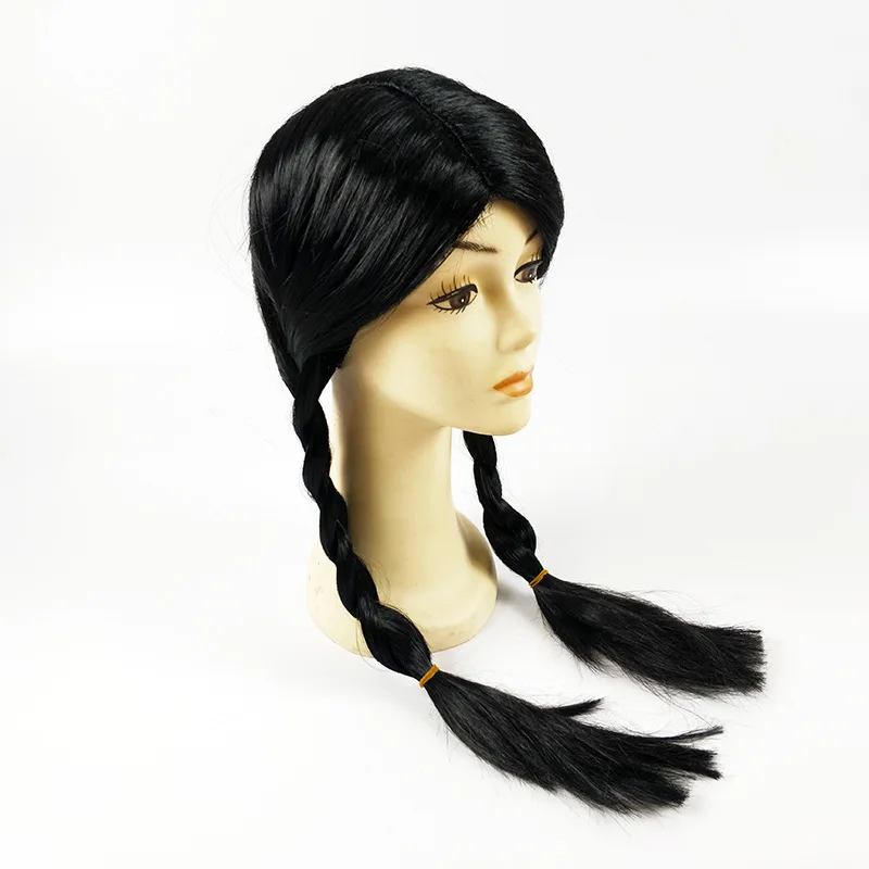 

Long Black Braided Twin Ponytails Synthetic Wig for Women Cosplay Party Halloween Costume Hair