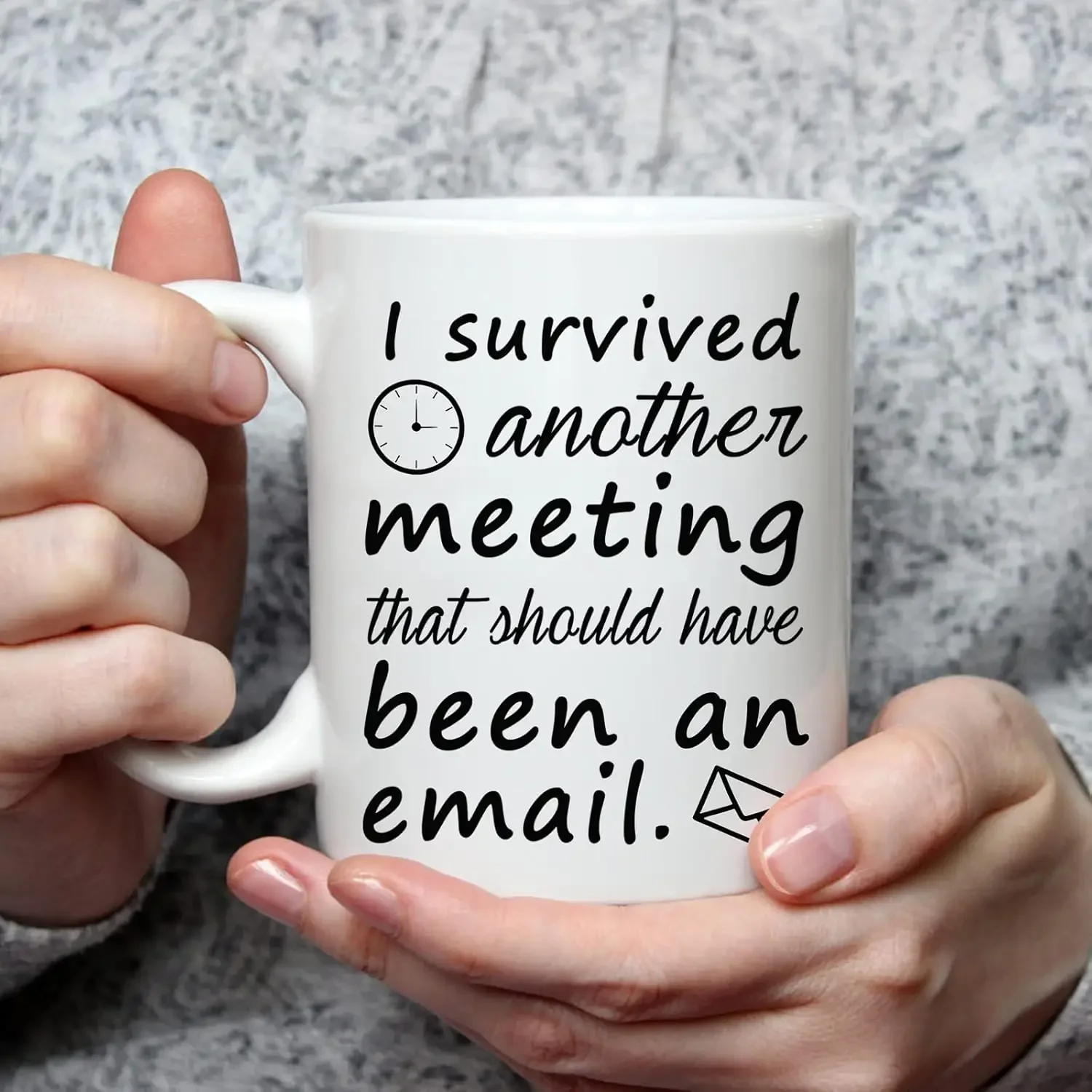 Email Mug I Survived Another Meeting Office Ceramic Tea Cup Fun Coffee Cup Christmas White Elephant Gift 320ml