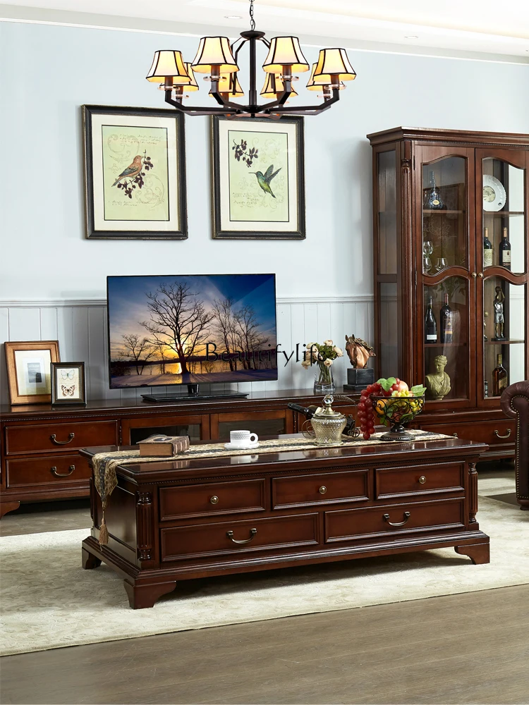 American coffee table all solid wood with pumped storage black walnut retro simple coffee table