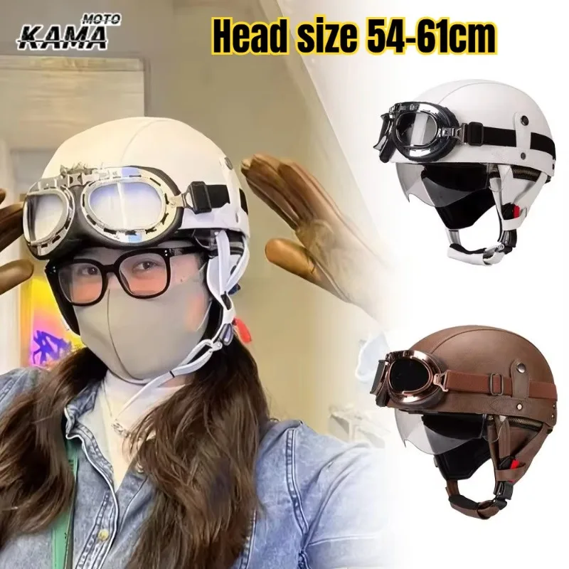 ホットなデザインのヴィンテージ風ハーフフェイス型バイクヘルメット。男性用、女性用、ユニセックス。スクーター用、夏用ヘルメット。