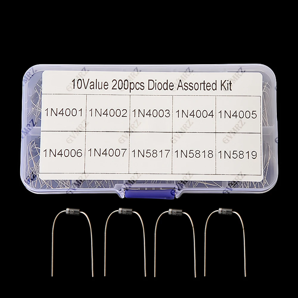 10 Values 200PCS Rectifier Diodes KIT 1N4001 1N4002 1N4003 1N4006 1N4007 1N5817 1N5818 1N5819 DIP 1N4004 1N4005 Component