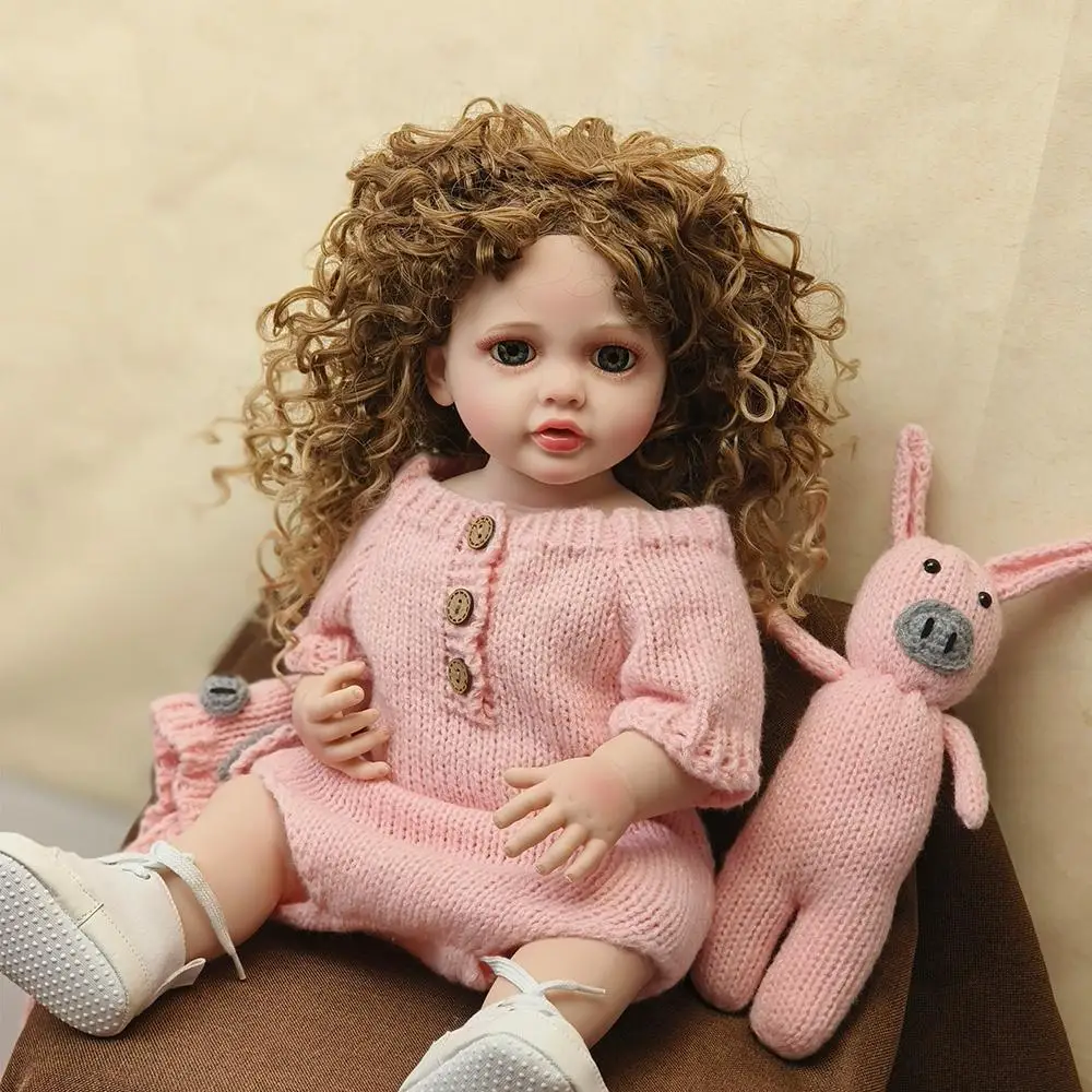 55cm Reborn Baby Toddler Princess Full Body Soft Silicone Dolls Flexible Soft Touch Curly Hair Fashion Girl Doll Gift Toy