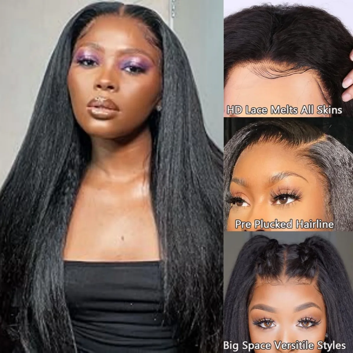 

Kinky Straight Yaki Lace Front Wigs Human Hair 200 Density 34 Inch HD Lace Front Wigs Human Hair Pre Plucked Glueless Wigs