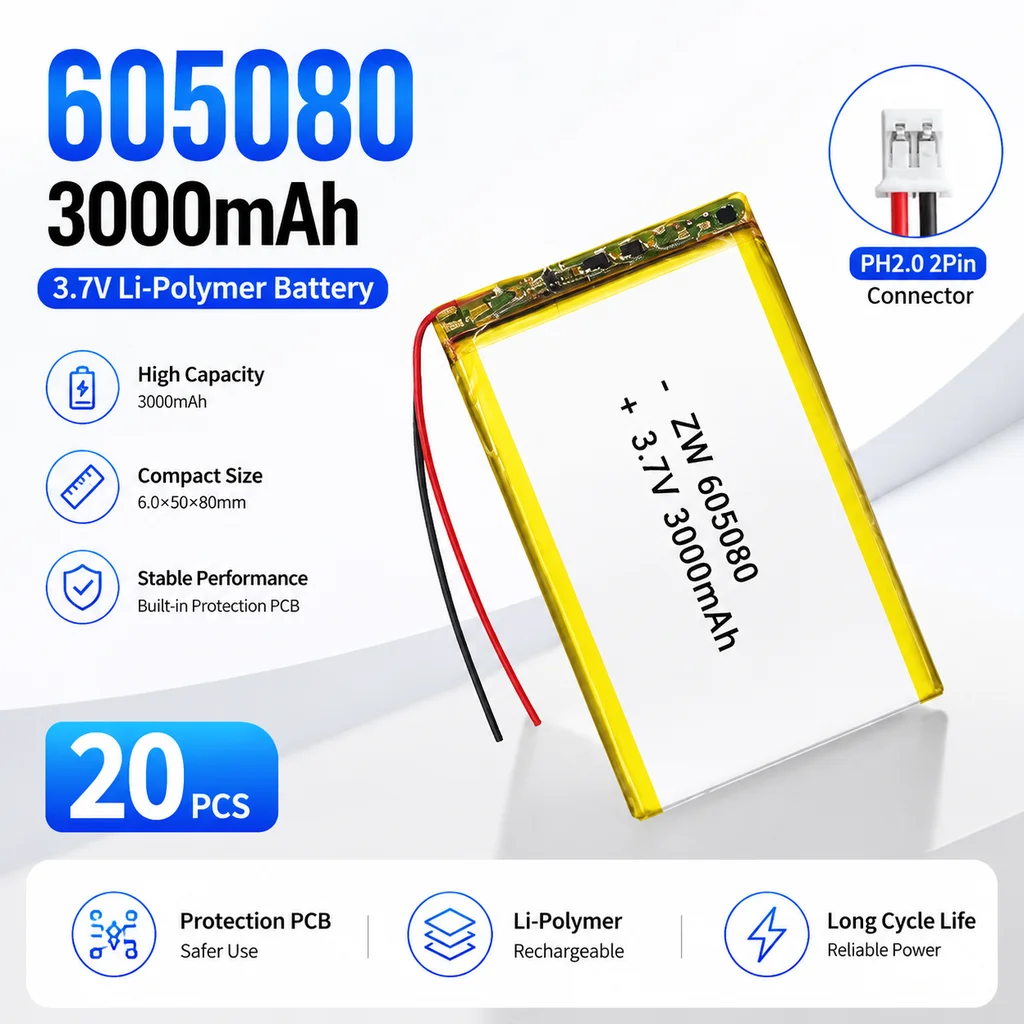 Lithium Polymer Battery 605080 3.7V 3000mAh Rechargeable Li-ion Cell 2-20PCS For Power Bank Air Purifier Device