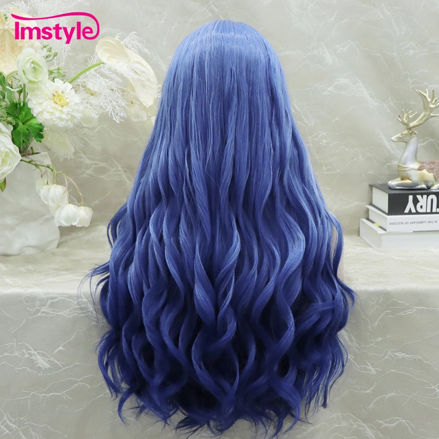 Imstyle Ombre Blue Wig Synthetic Lace Front Wig Long Natural Wavy Wigs For Women Cosplay Party Wig Heat Resistant Fiber