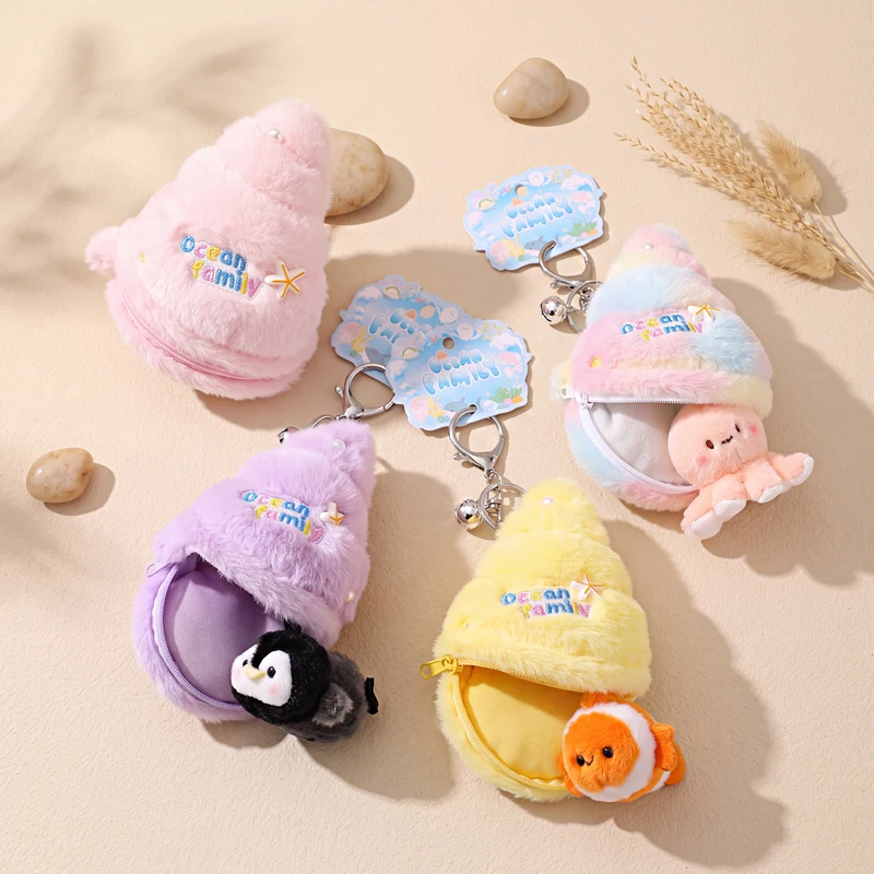 13cm Marine Team Animal Plush Keychain Conch Nest Style Shark Penguin Octopus Pendant Doll Bag Decor Kid Birthday Gift view 5