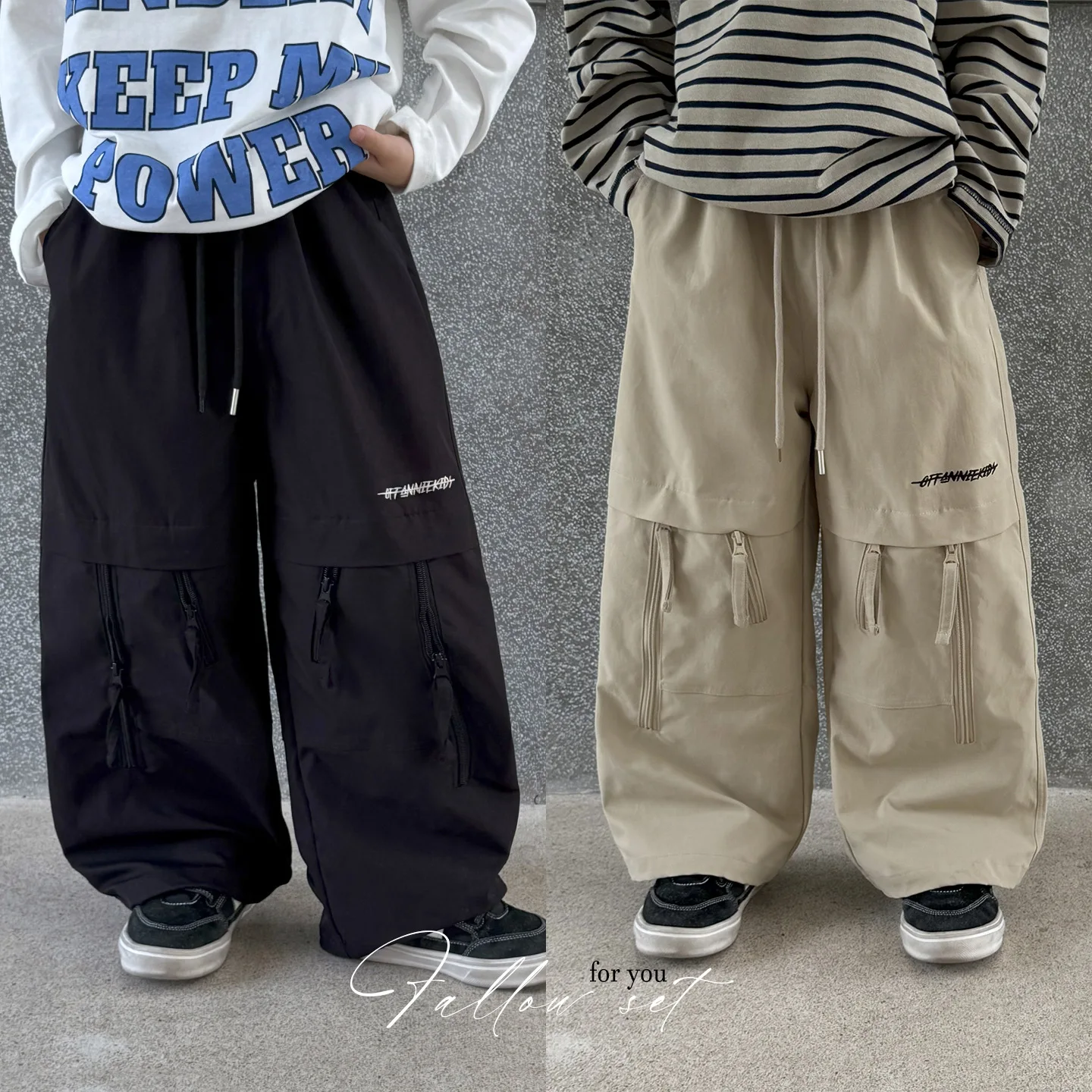 

2025 Boys' Autumn New Fashion Letter Embroidered Large Pants, Personalized Zipper Children's Work Pants
