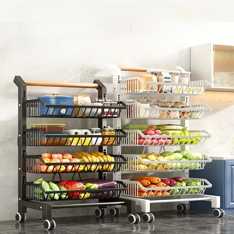 4-Tier Rolling Fruit and Vegetable Storage Basket Mobile Kitchen Organizer Black Island Cart with Handle Space-Saving