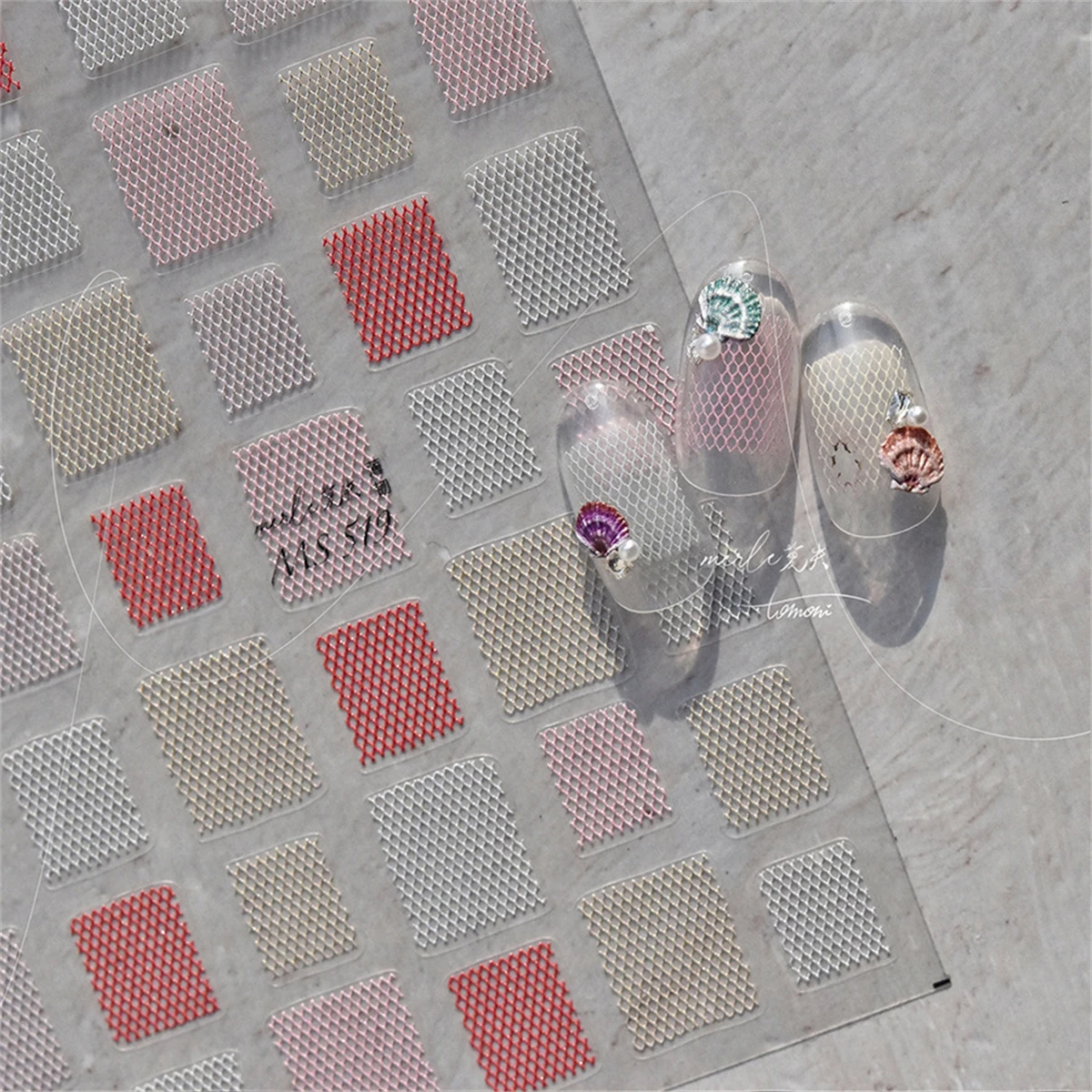 1pcs 5D Japanese Kawaii Lace Grid Nail Art Stickers Retro Colorful Wave Point Nail Decoration Decals Self-Adhesive Accessory DIY