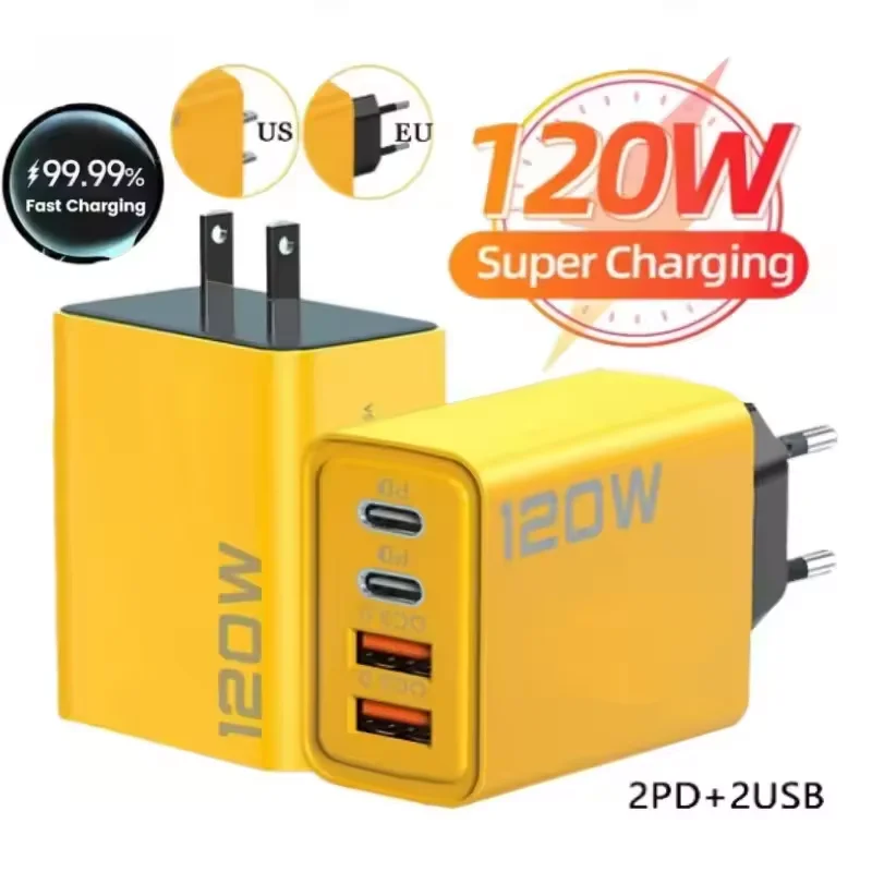 4 in 1 Ports 120W USB Type C Charger PD Quick Charge 3.0 For iPhone 15 Samsung Xiaomi Huawei Phone 17 Fast Charging Wall Adapter