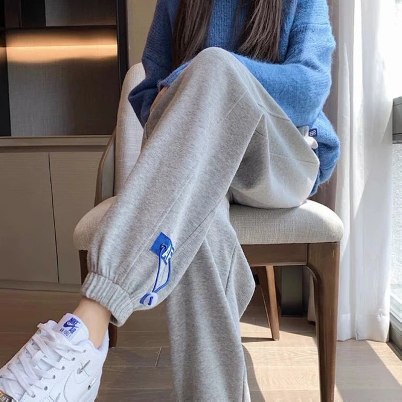 Grey Sports Pants Women's Spring Autumn Loose Cuffed Slimming Harlan Thin Casual Sweatpants High Waist Nine Points Length