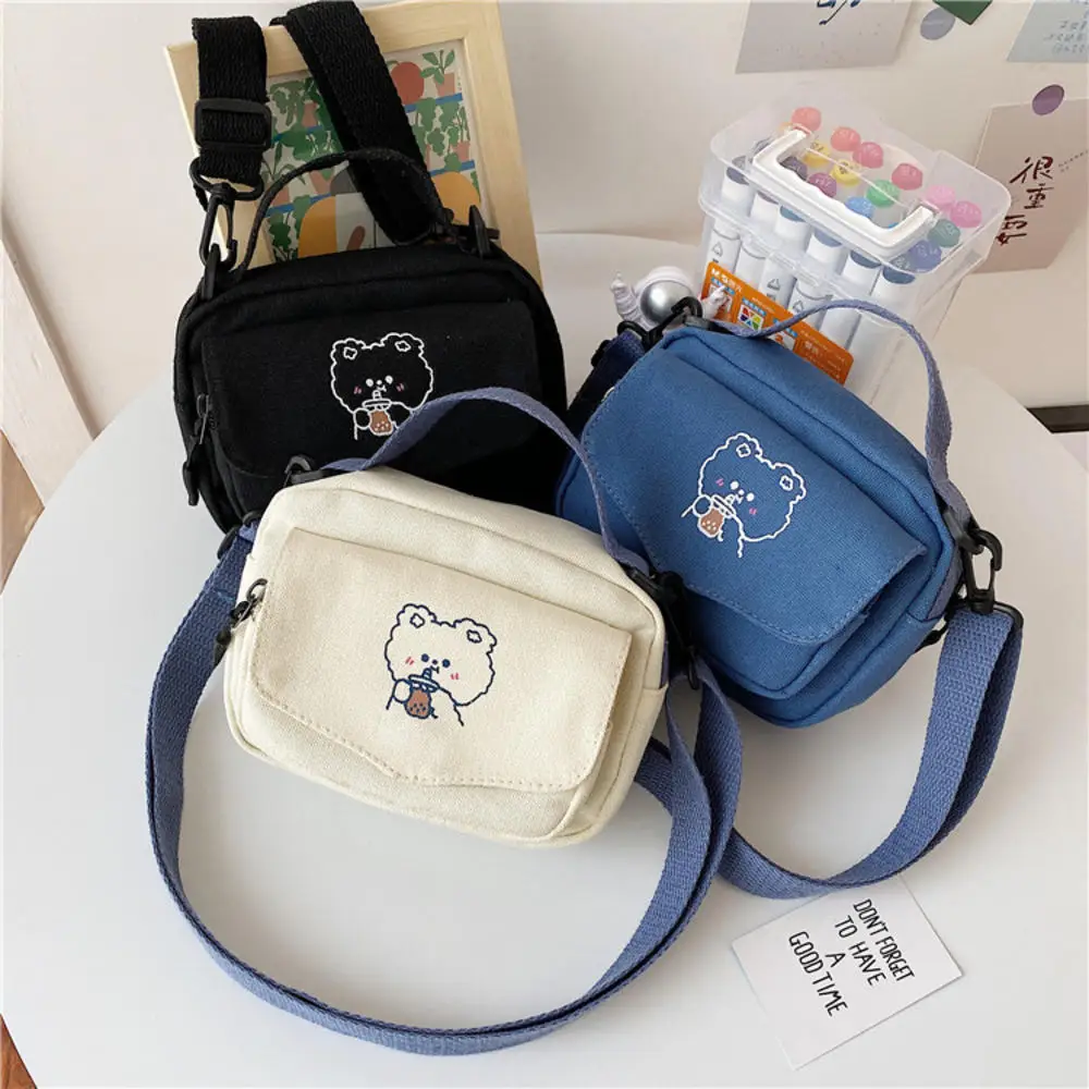 Fashion Women Canvas Shoulder Bag Korean Cute Cartoon Print Fashion Mini Cloth Handbags Phone Crossbody Bag For Girl Small Purse