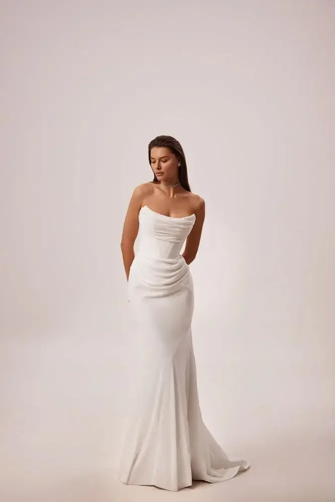 Dainty Structured Strapless Mermaid Wedding Dresses Gentle Folds Customized Bridal Grown Vestido De Noival