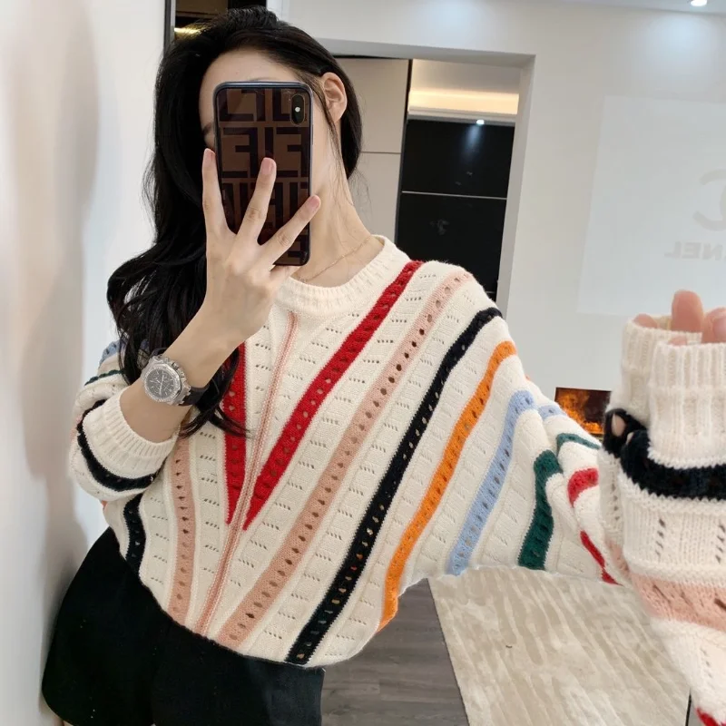 

Полосатый кардиган, женский свободный и нишевый цветной свободный и универсальный верхний топ, короткая базовая рубашка