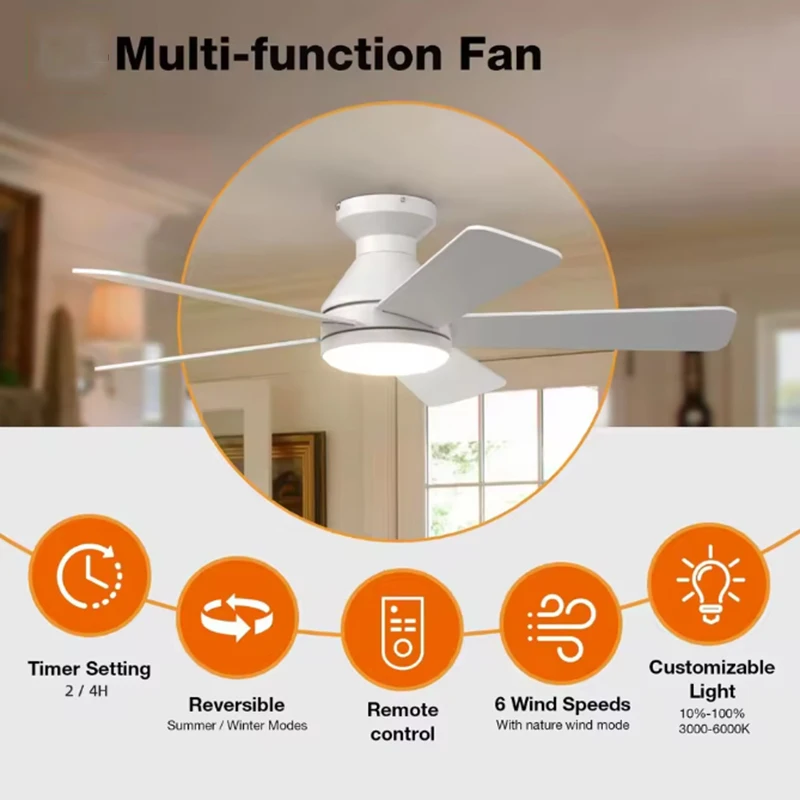 Modern 42/52 Inch LED Ceiling Fan Lamp White Black DC Motor Reversible Fan Remote Control Kitchen Bedroom Dining Terrace