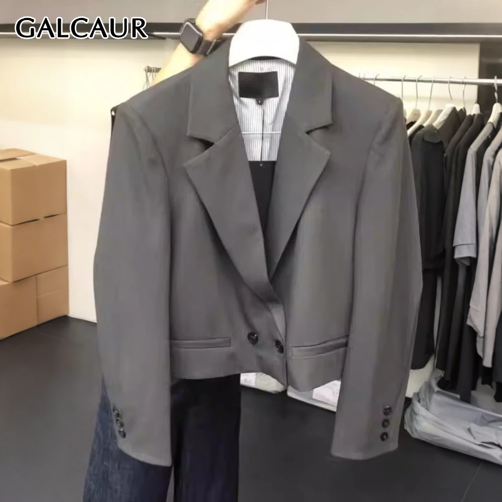 

GALCAUR Solid Spliced Striped Chic Jacket Female Lapel Long Sleeve Loose Office Lady Women's Jackets Autumn Style Fashion New