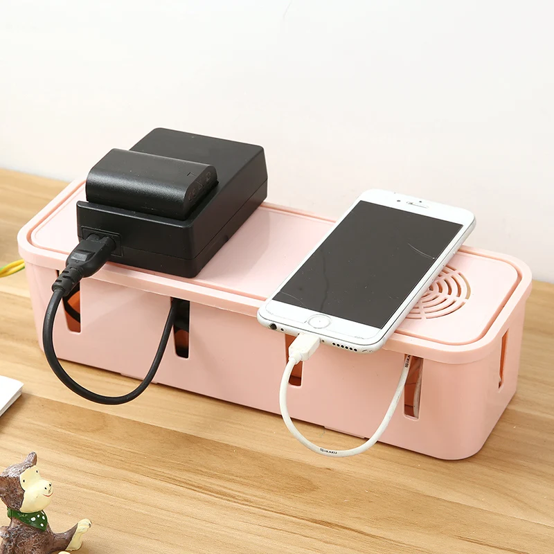 

Cable Storage Box With Wood Cover Power Cable Box Multifunctional Desktop Phone Charger Storage Box Dustproof Socket Storage Box