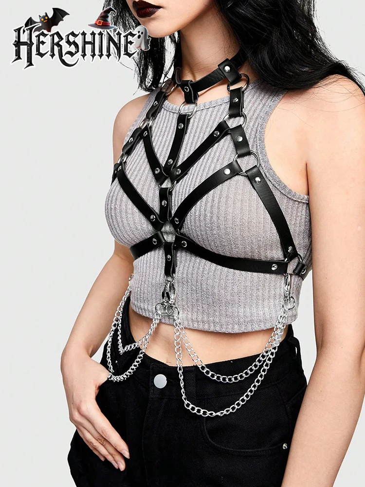 HERSHINE Set da 1 pezzo di decorazione a catena nera da donna, tracolla Y2K, gotico scuro, accessori per Halloween, accessori per il sesso da discoteca