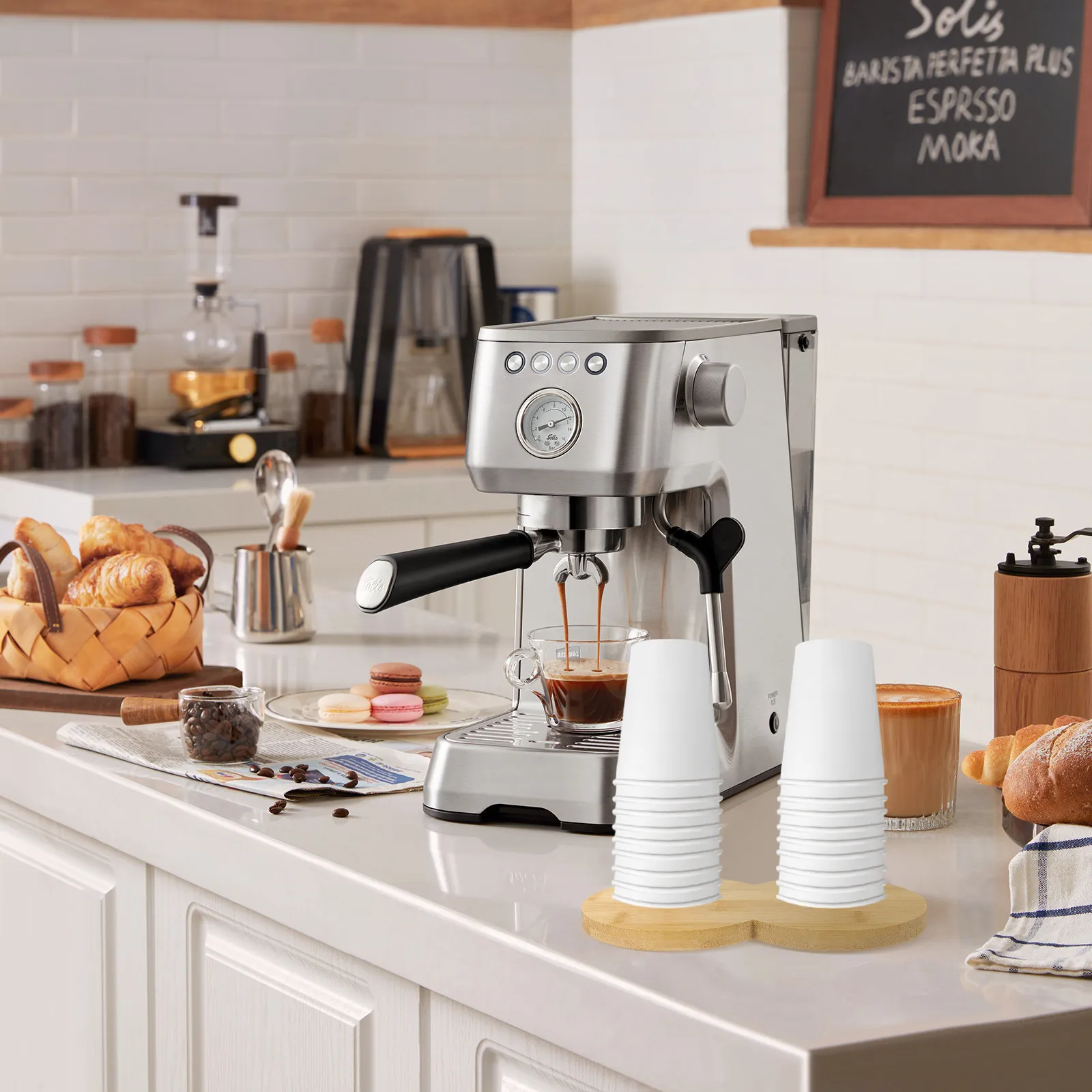 

Elegant Smooth Edge Paper Cup Holder Made of Bamboo for Milk Tea Shop Coffee Counter Home Use Cup Organizer Desktop