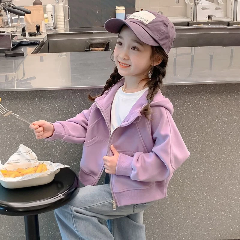 Spring Girls Sweatshirt Jackets Autumn Kids Casual Hooded Coats Fashion Children Zipper Cotton Outerwear 2-8 Years