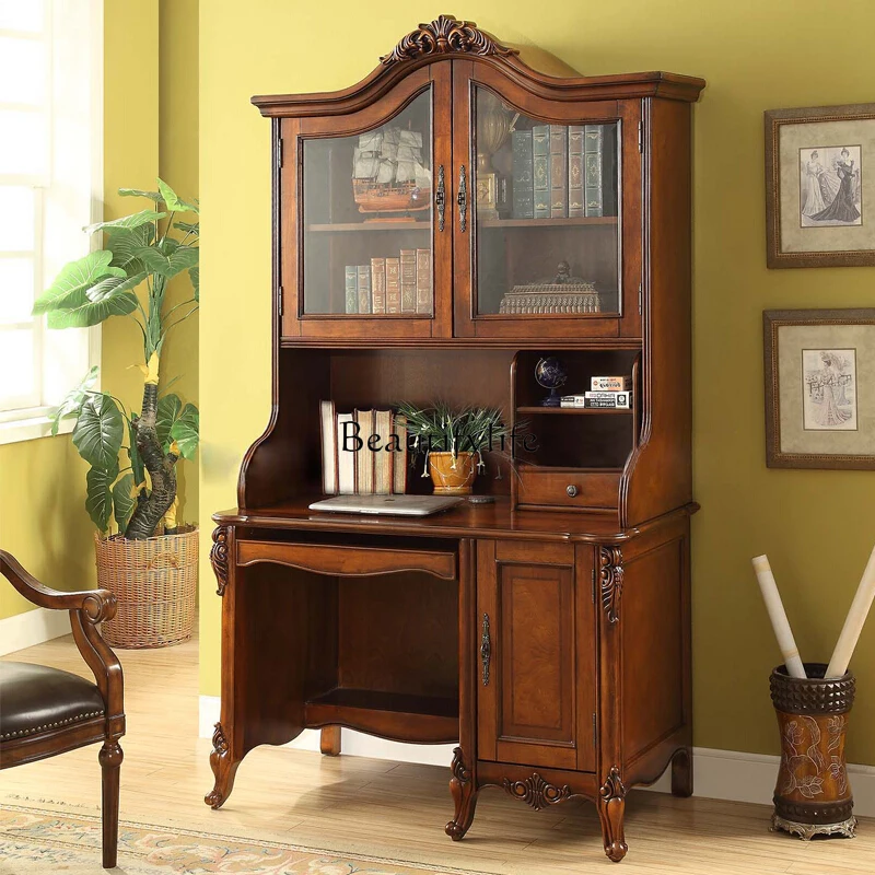 American light luxury solid wood desk bedroom simple luxury writing desk with bookshelf