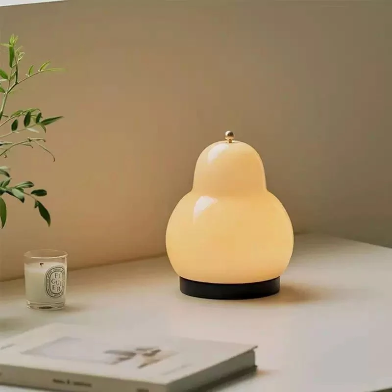 Veilleuse d'ambiance Portable à commande tactile, crème française Vintage en forme de poire (avec chargement), pour chambre à coucher, chevet et bureau