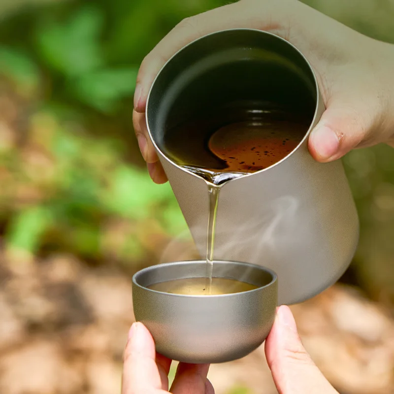 

D9 Pure Titanium Double-layer Small Tea Cup Coffee for Outdoor Camping coffee and Tea Tableware Set Brewing Tea Cup 50ML Teapot