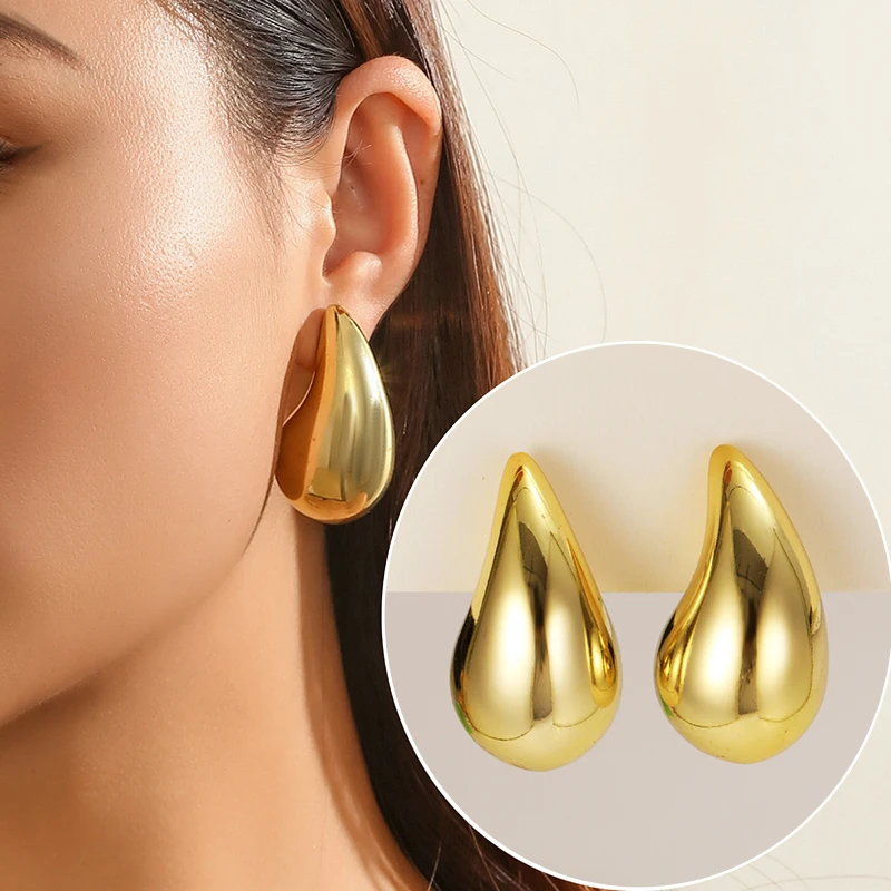 2024 Vintage Metal Droplets Earrings for Women Fashion Geometric Water Drop Stud Earring Gold Silver Color Brincos Jewelry