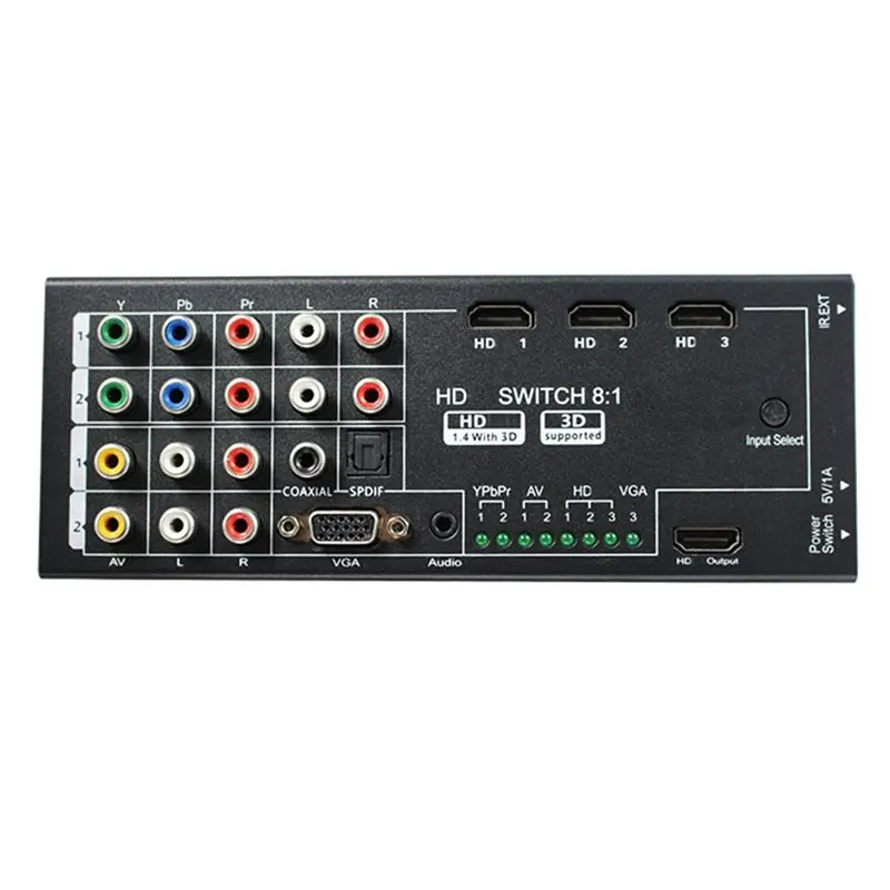 8-Input 1-Output Switcher -Compatible HD Switch Switcher AV Ypbpr VGA 8 Port To HD 1080P Switch US US Plug