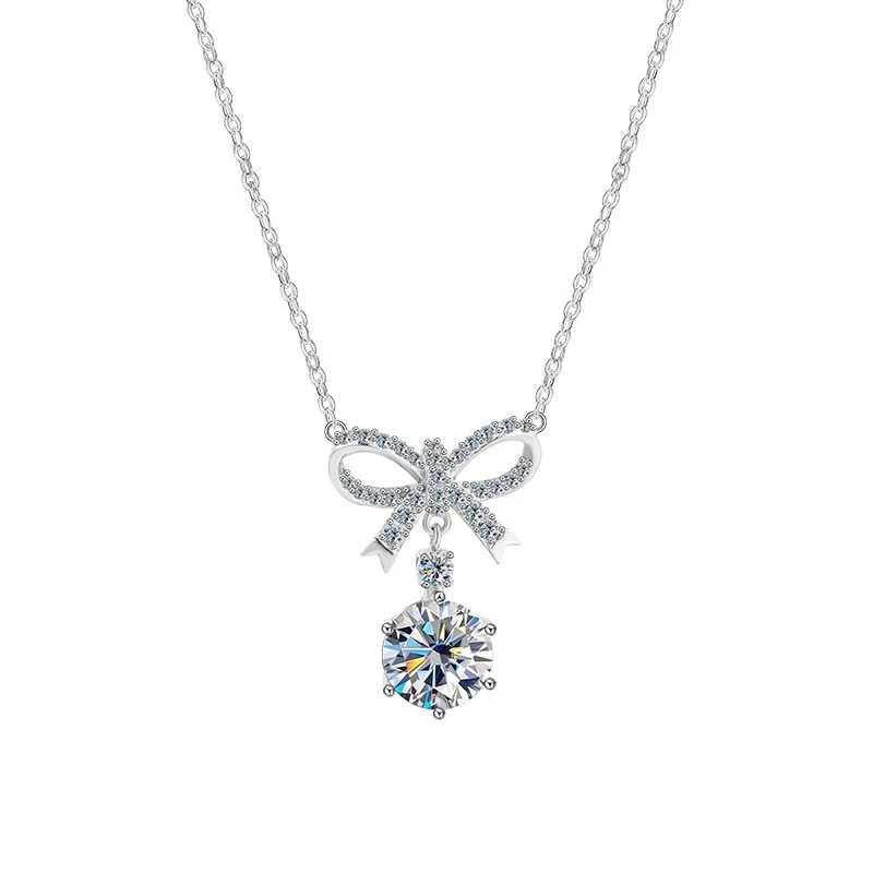 

ZFSILVER модное модное серебро 925 пробы, роскошное муассанитовое висячее ожерелье с бантом, очаровательные женские аксессуары, вечерние ювелирные изделия, подарок MS-786B2