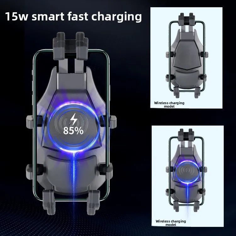Motorcycle Phone Mount with 15W Wireless Charging, Aluminum Alloy Handlebar and Mirror Bracket, Anti Vibration Shock Absorbing