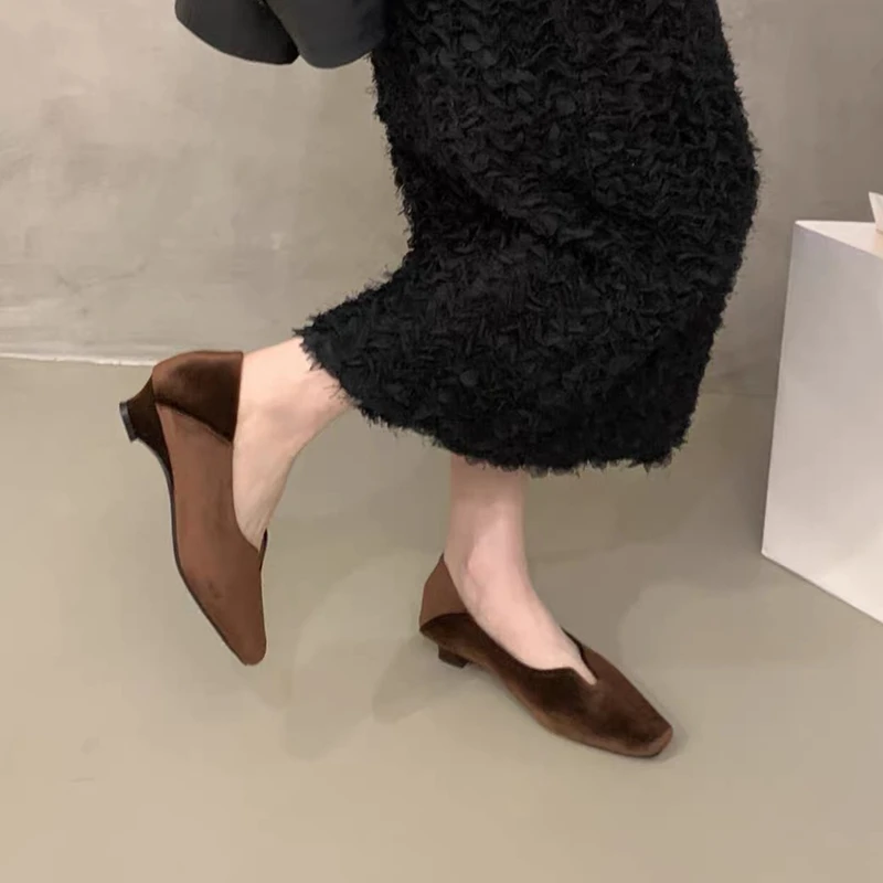 SUOJIALUN 2026 Autumn New Brand Women Pumps Shoes Fashion Shallow Slip On Boat Shoes Square Low Heel Ladies Elegant Pumps Shoes